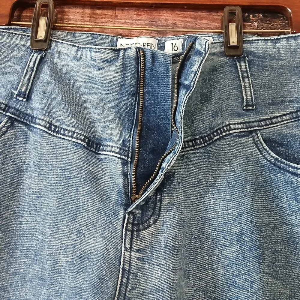 Indigo Rein Jeans 16 80s Style High Rise Waist Stone Washed Mom Stretch